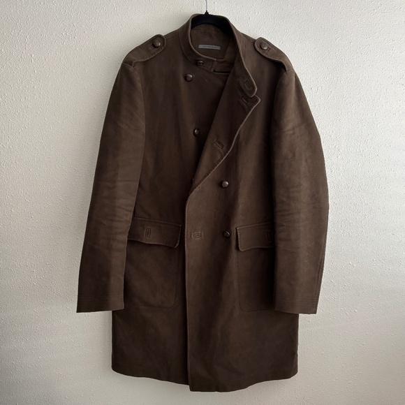 John Varvatos Olive Green 100% Cotton Double Breasted Military Long Coat - IT50 - Picture 2 of 11